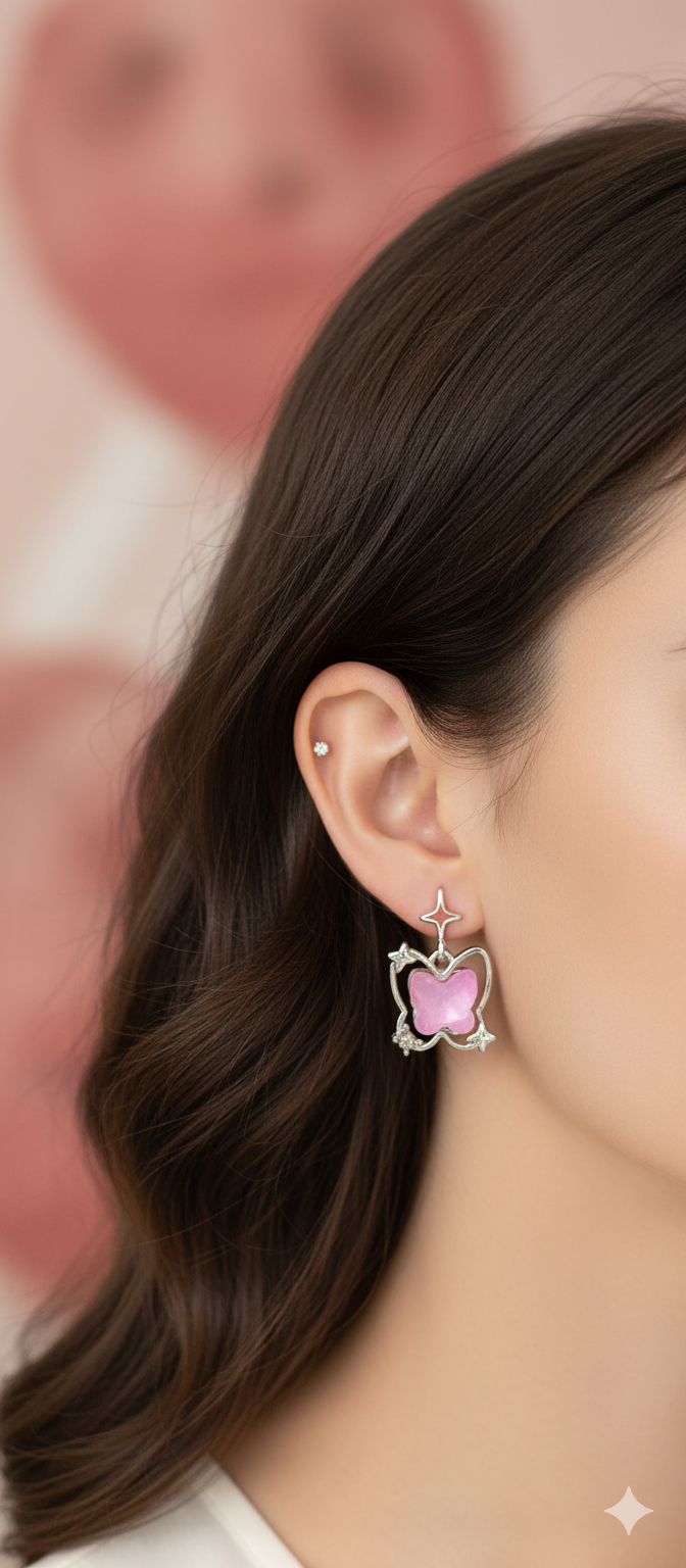 Grudge Heart Earrings- Pink