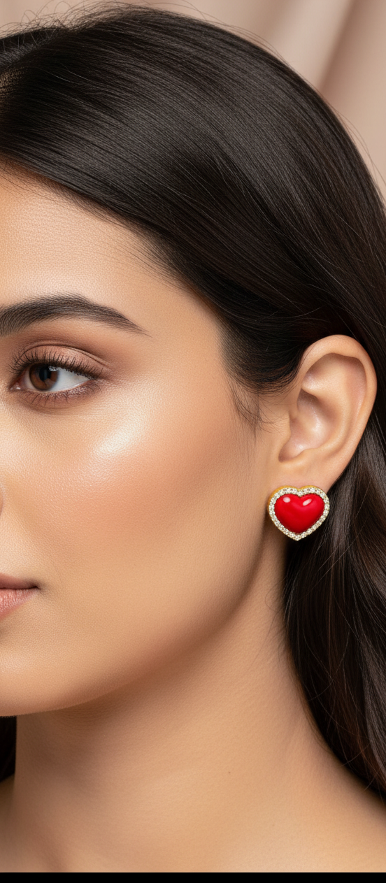 Red Heart Stud Earrings