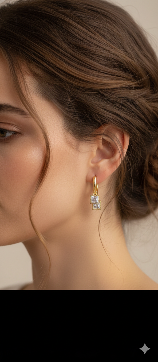 Trendy Gold Earring With White Stone