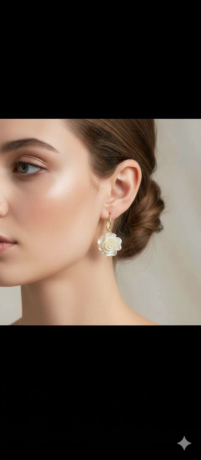 White Rose Bloom Drop Earring