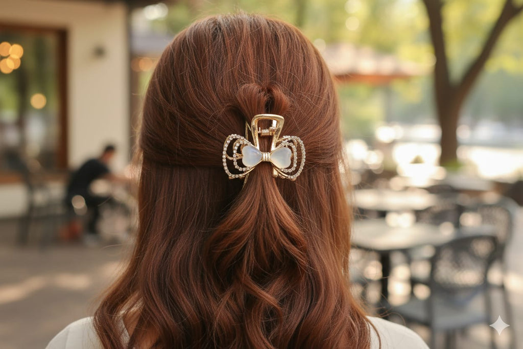 Golden Metal Alloy Flower Hair Clutcher