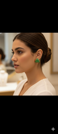 Small Green Resin Hoop Earrings In Gold