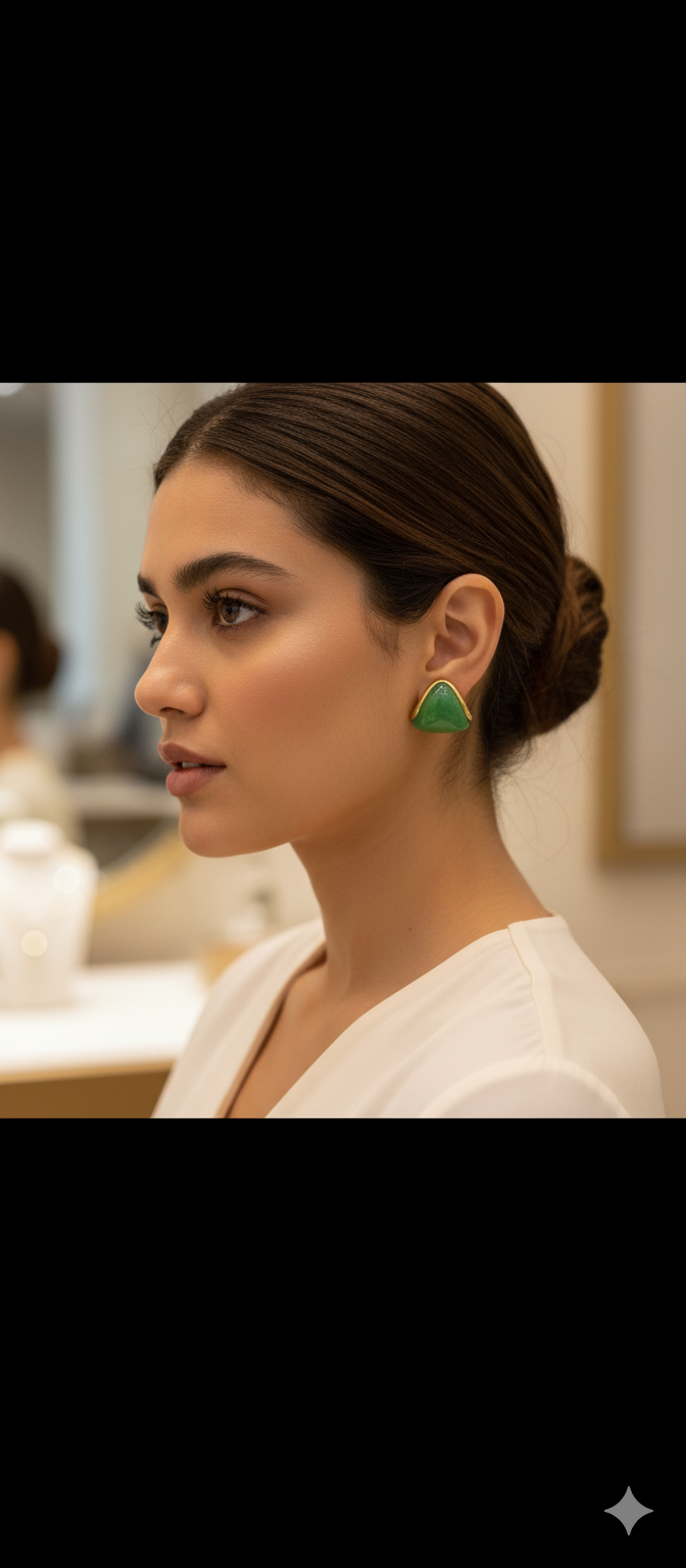 Small Green Resin Hoop Earrings In Gold