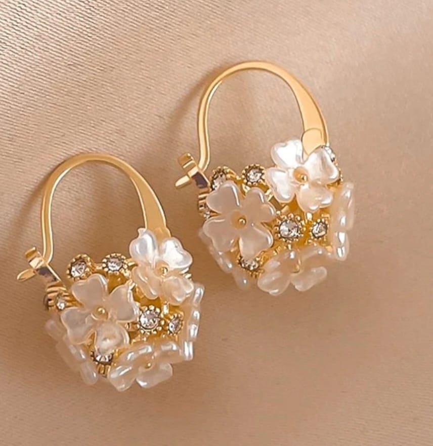 Korean Pearl Party Ball Hoop Earrings