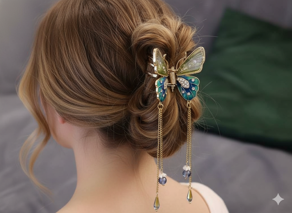 Gladsome Metal Butterfly Hair Claw Clip With Stone Tassel ...