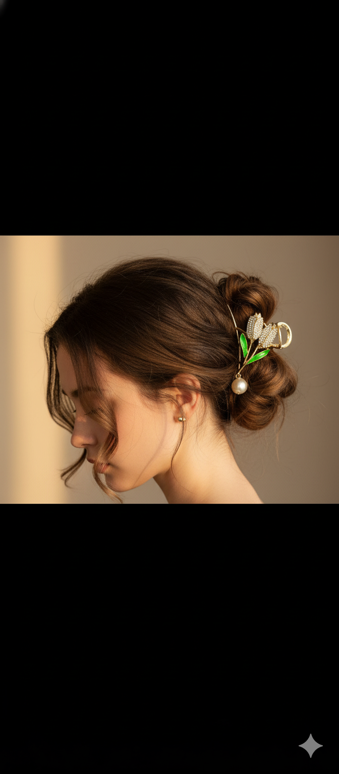 Sweet White Tulip Pearls Metal Hair Claw Clips