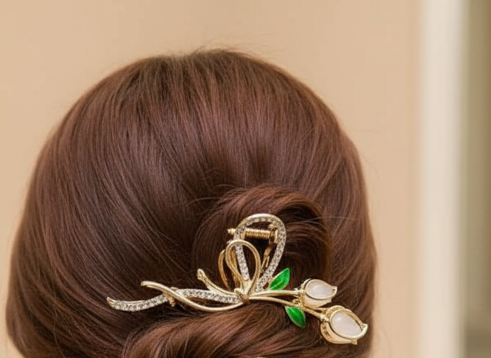 Hair Claw Clips for Women Large Pearl with tasseel