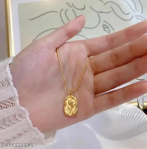 Gold Plated White Anti Tarnish Rose Themed Pendant