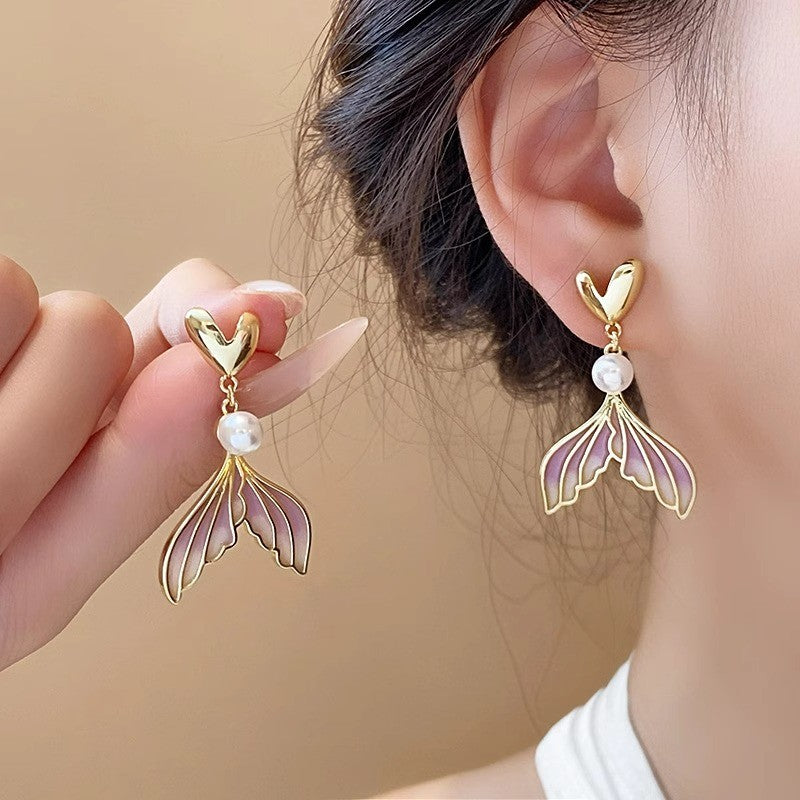 Purple Fish Tail Heart Earrings