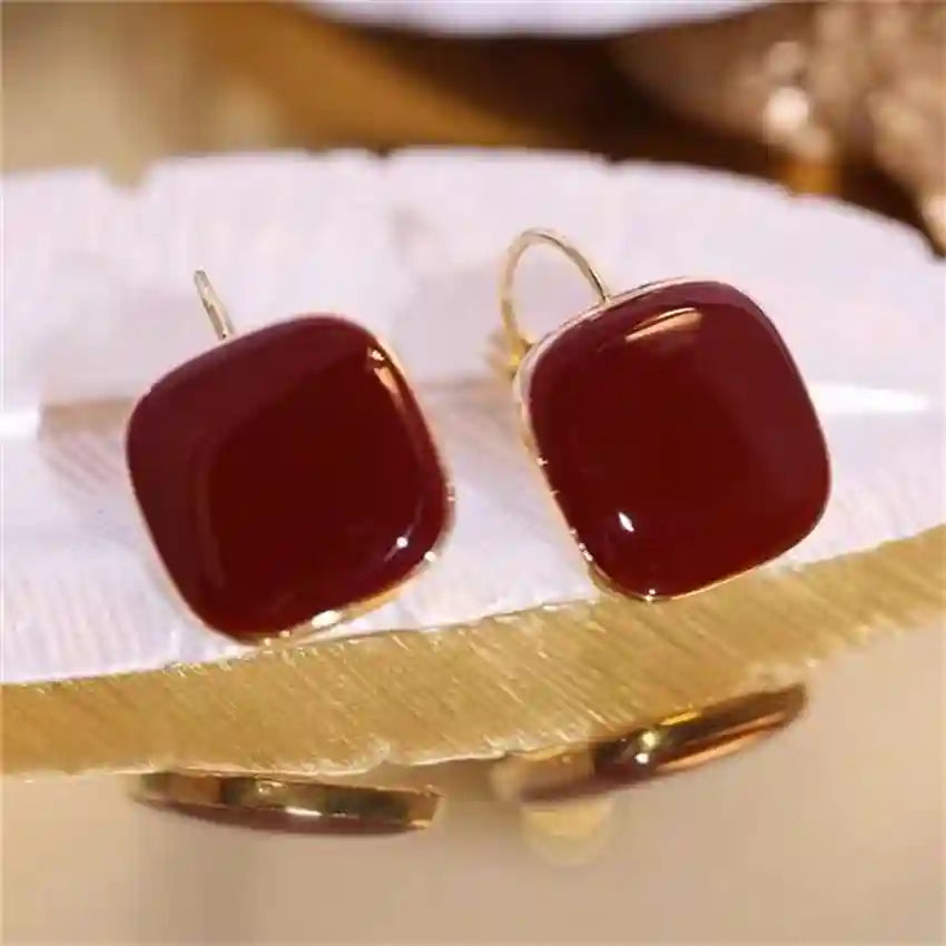 Retro Maroon Square Stud Earrings