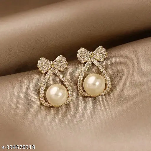Bowknot White Pearl Stud Earring