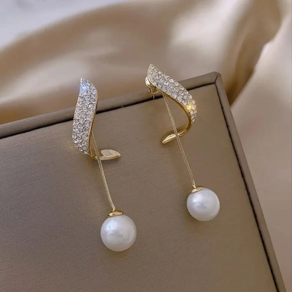 White Pearl Drop Diamond Plated Earring