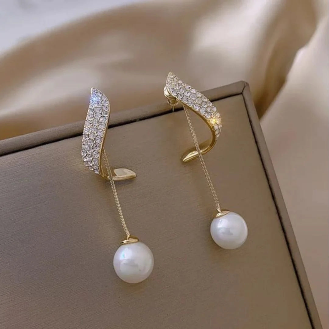 White Pearl Drop Diamond Plated Earring