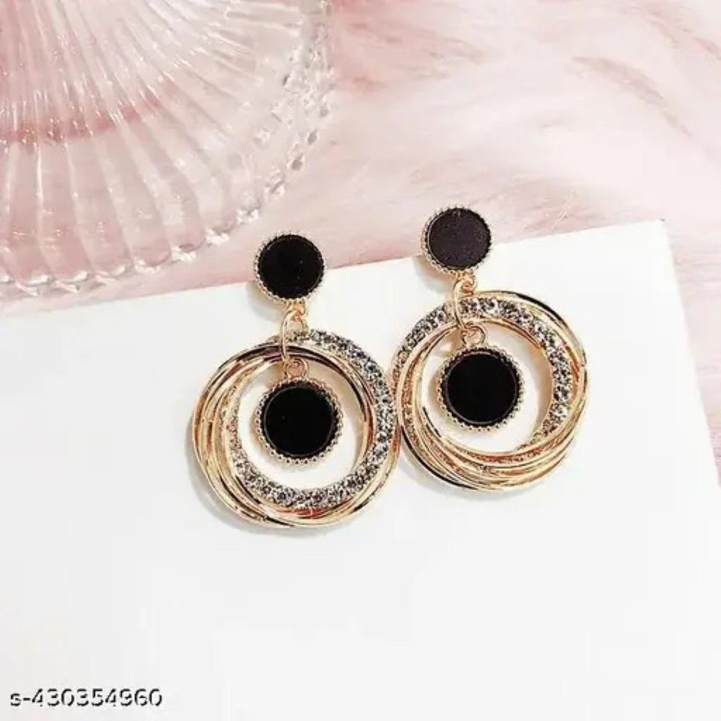 Korean Design Hoop Layered Drop Black Earrings