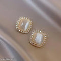 Sparkling Rhinestone Opal Square Stud Earrings