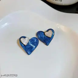 Enamel Blue Heart Stud Earrings