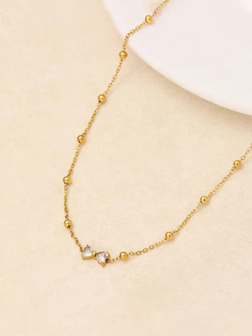 Zirconia Bow Tie Beads Chain Necklace