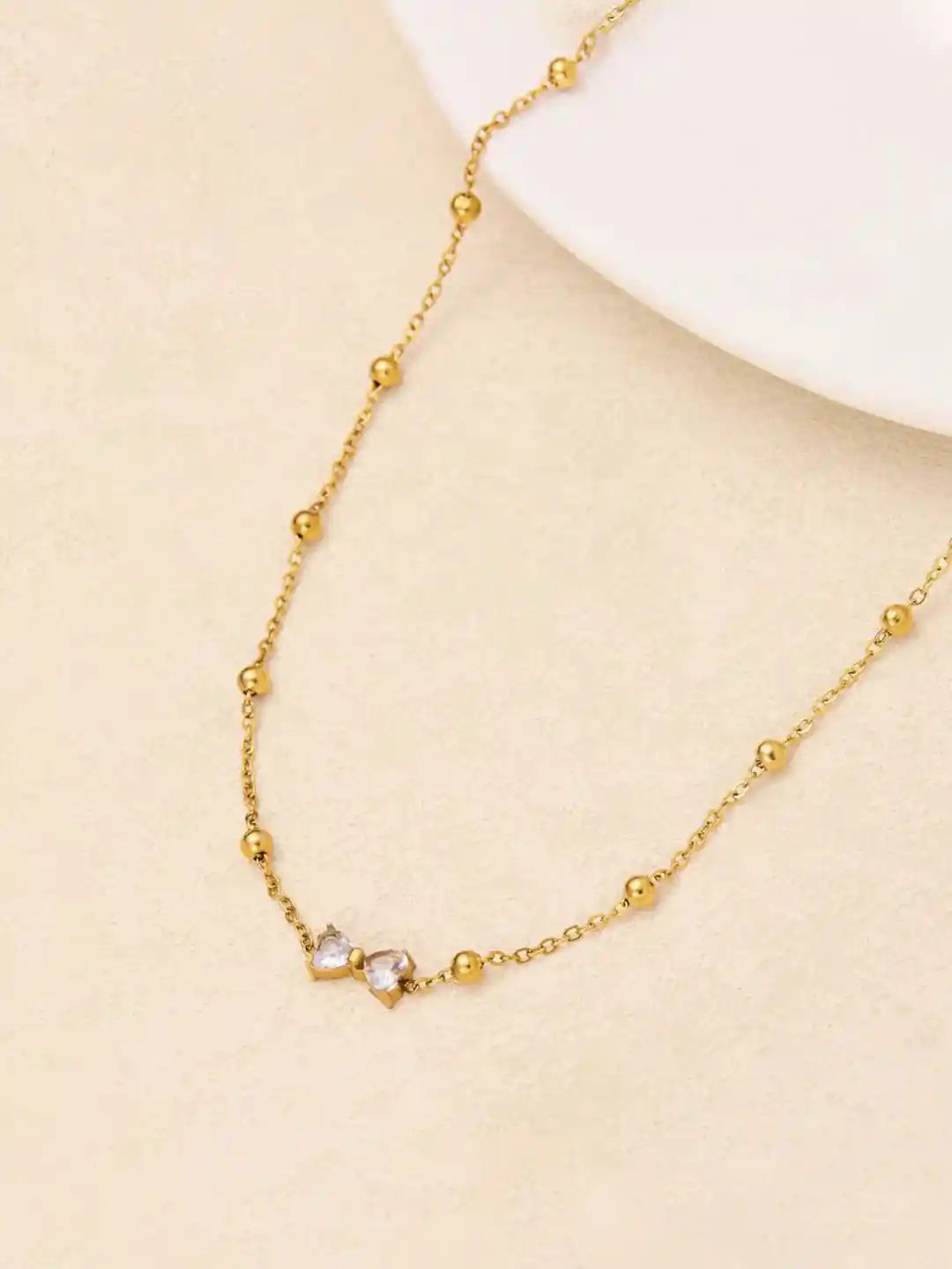 Zirconia Bow Tie Beads Chain Necklace