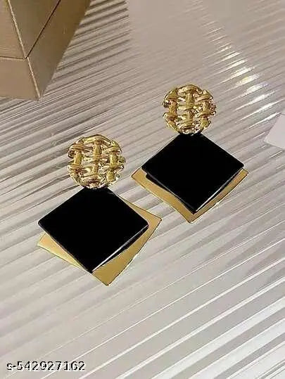 Black & Gold Geometric Square Drop Earrings