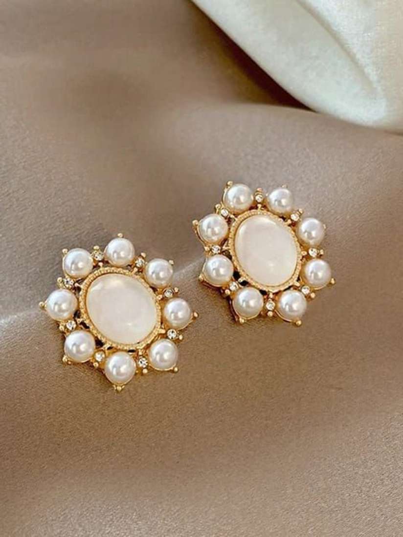 Opal Pearl Circle Stud Earrings