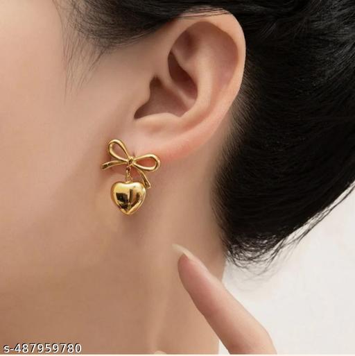 Gold Plated Anti Tarnish BowHeart Themed Earrings