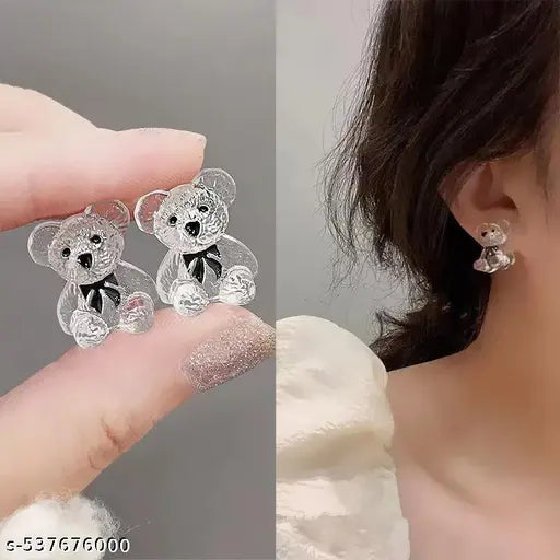 Cute Acrylic Transparent Teddy Bear Stup Earrings