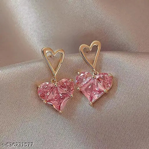 Pink Heart Crystal Drop Earrings