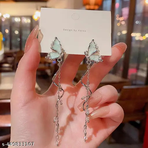 Blue Butterfly Tasssel Twisted Earrings