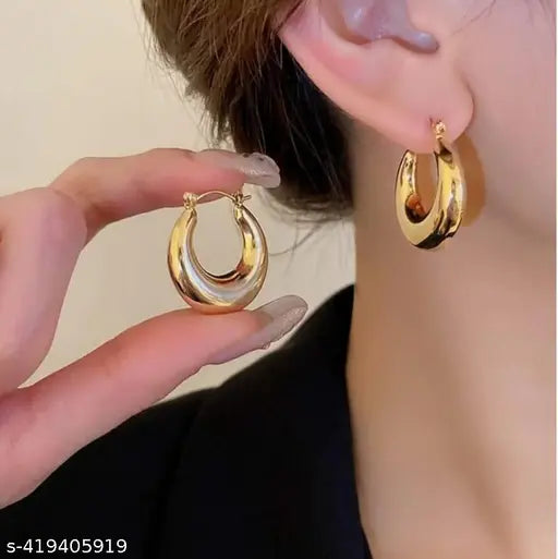 Gold Plated Anti Tarnish Chunky Geometric Statement Hoop Earrings